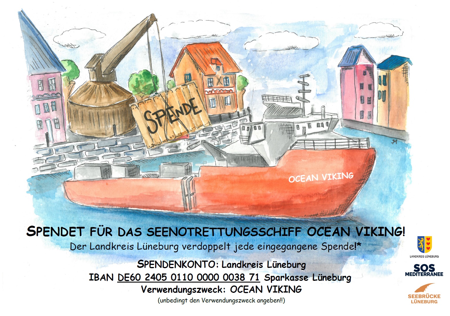Spende Für die Ocean Viking; der Landkreis Lüneburg verdoppelt jede Spende!